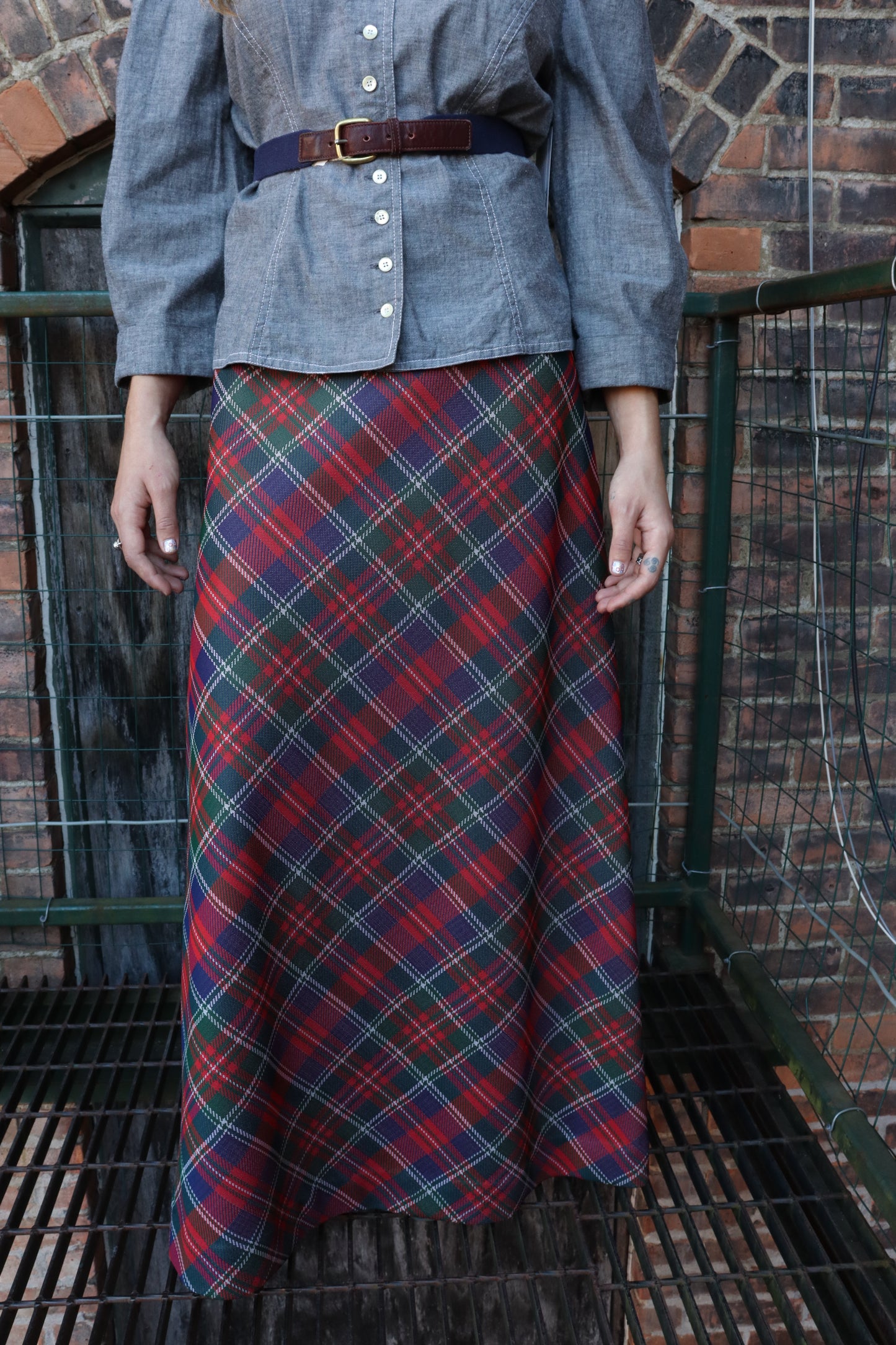 1970's Bradley Plaid Printed Maxi Skirt
