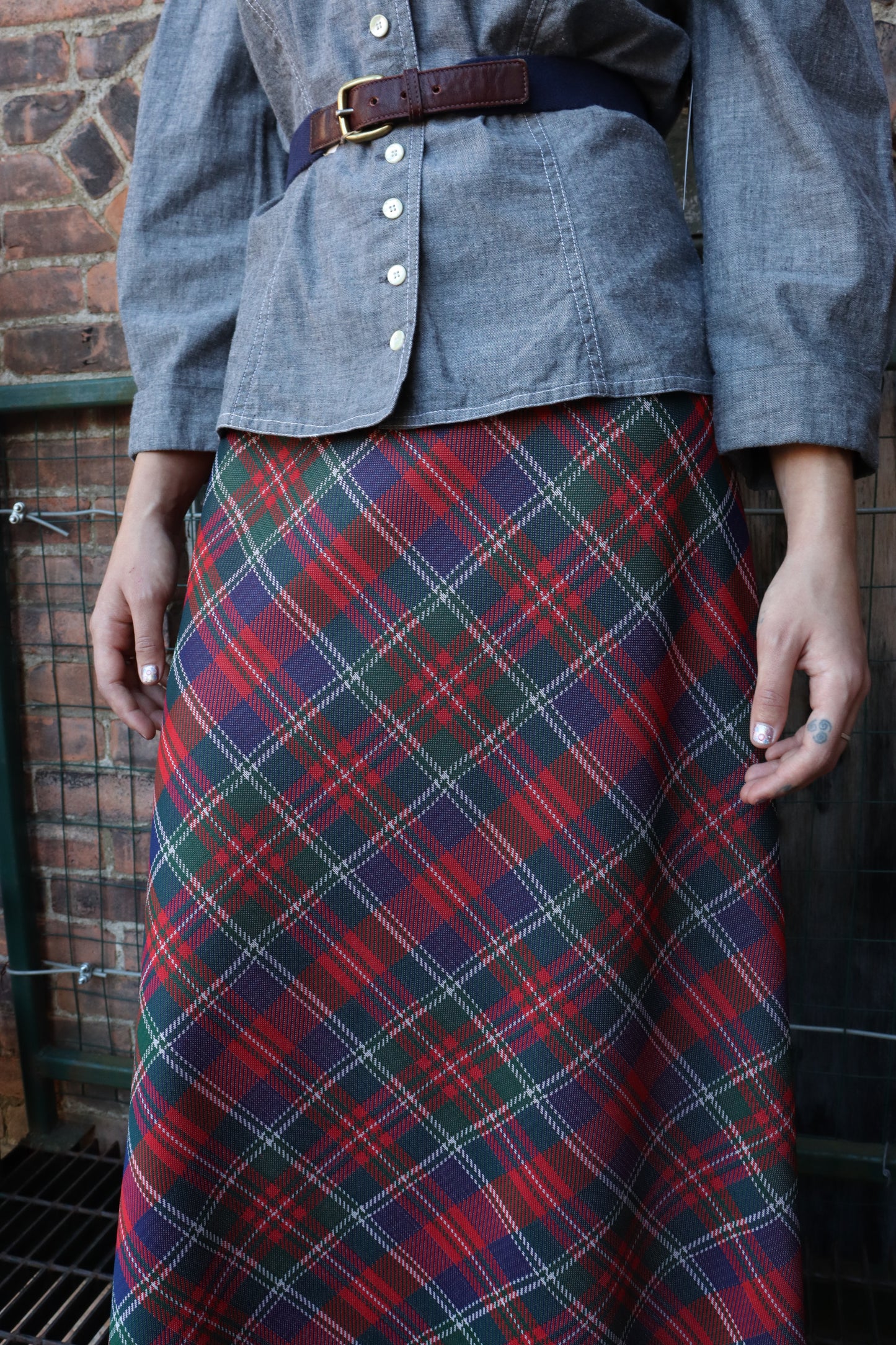 1970's Bradley Plaid Printed Maxi Skirt