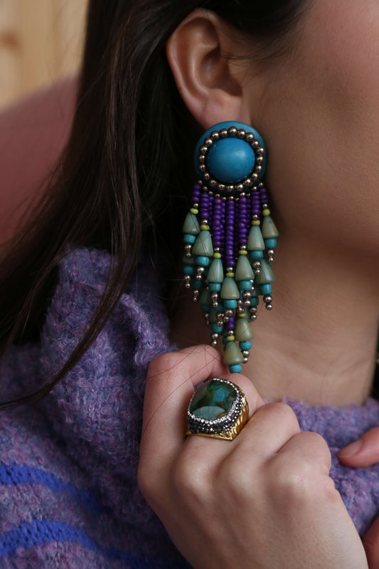 1980's Beaded Fringe Statement Earrings