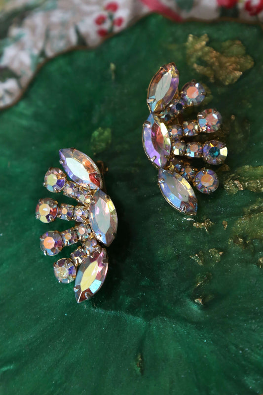 1960's Rhinestone Aurora Starburst Earrings