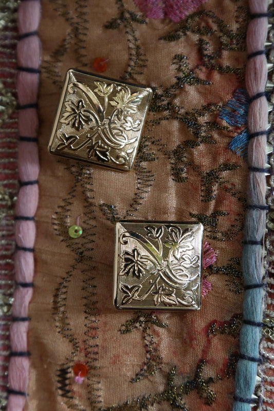 1970's Golden Tile Earrings