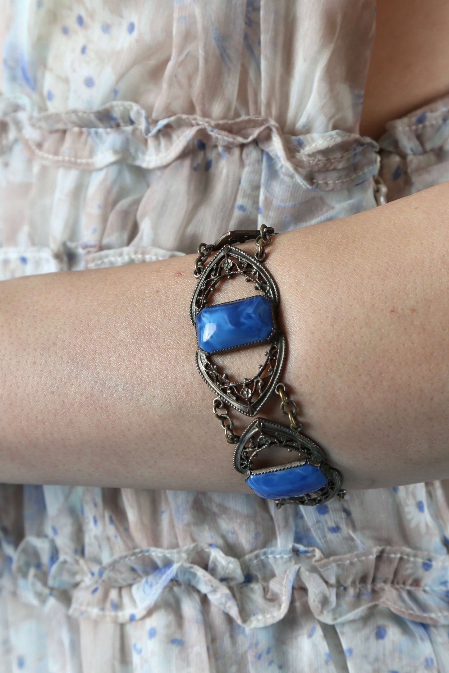 1930's Blue Slag Glass Bracelet