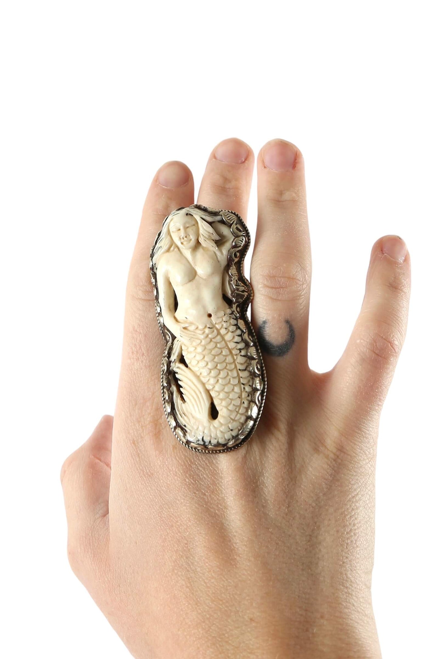 Artisan Carved Mermaid Statement Ring