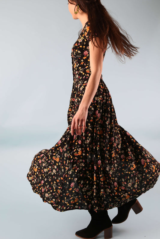 Y2K Espirit Dark Floral Midi Dress