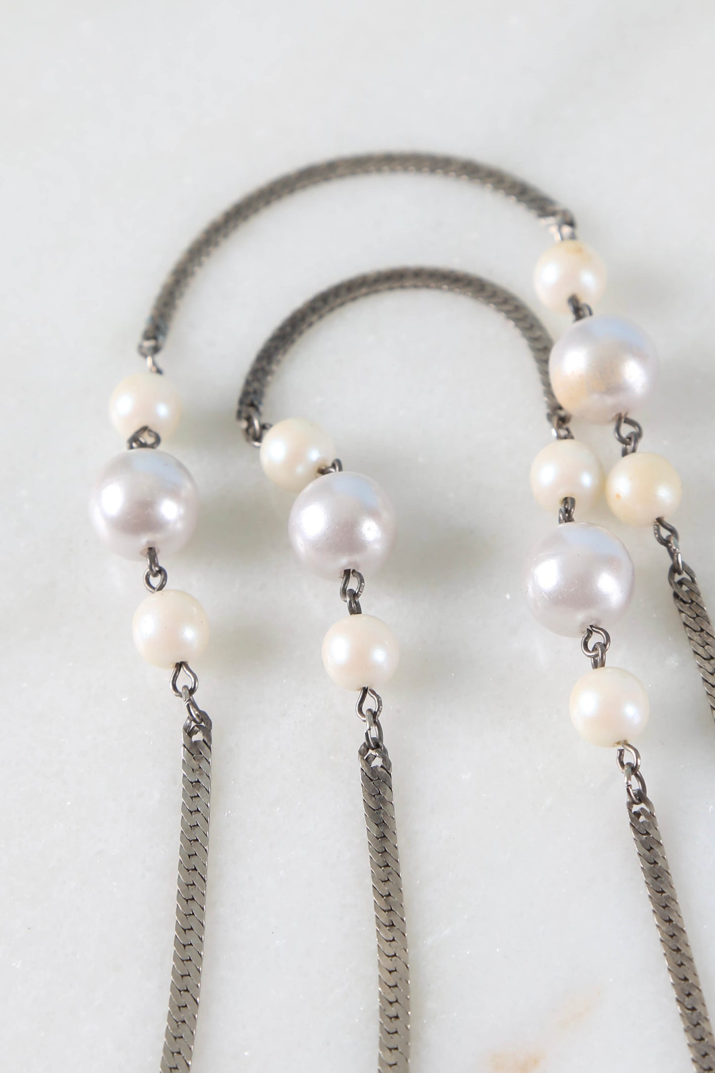 1960's Silver Faux Pearl Necklace