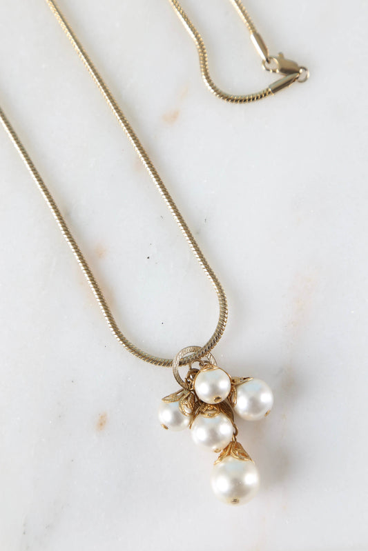 1980's Faux Pearl Charm Necklace