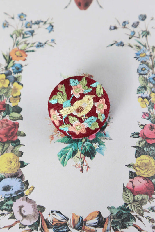 1960's Embroidered Goldfinch Brooch