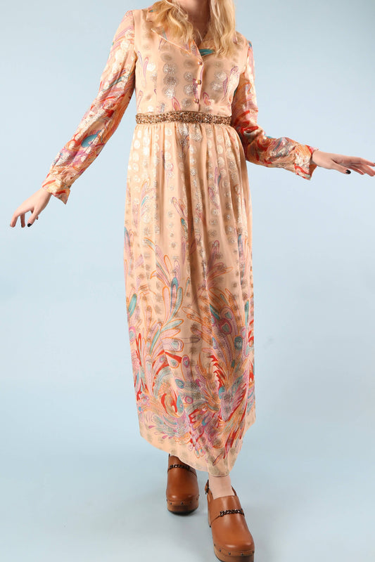 1970's Lamé Peacock Dress