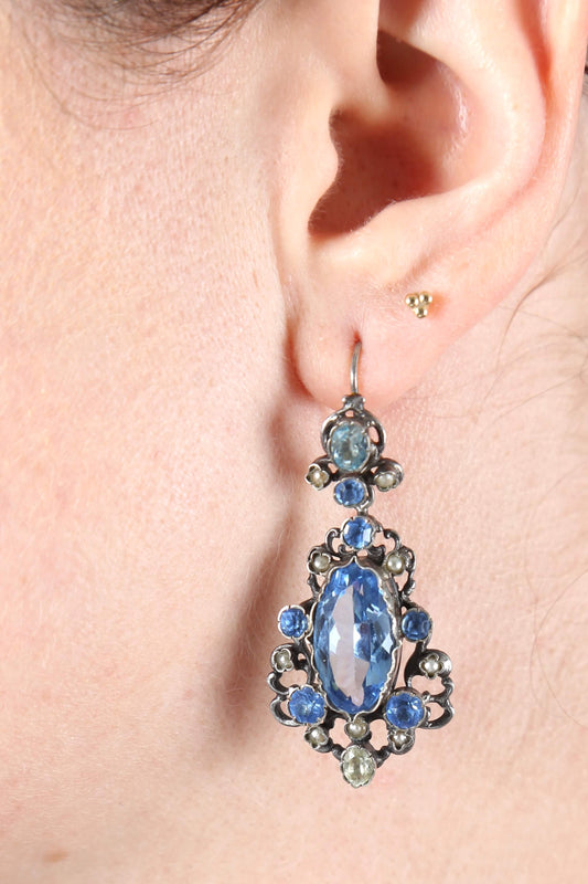 1870's RARE Something Blue Paste Earrings