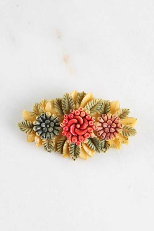 1930's Painted Celluloid Flower Brooch