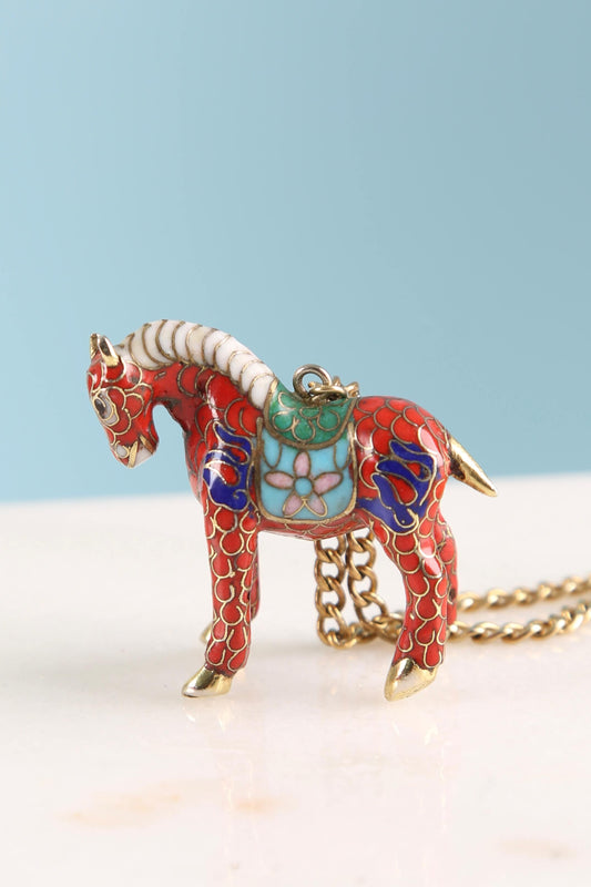 1960's Chinese Cloisonné Horse Pendant