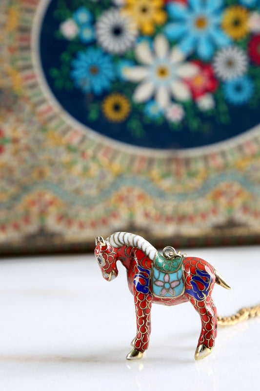 1960's Chinese Cloisonné Horse Pendant