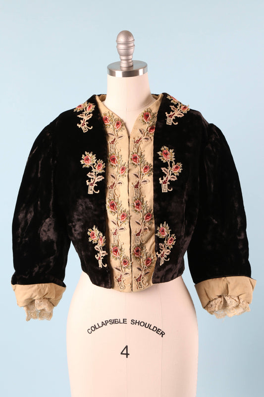 1870's Velvet Rose Puff Sleeve Bodice