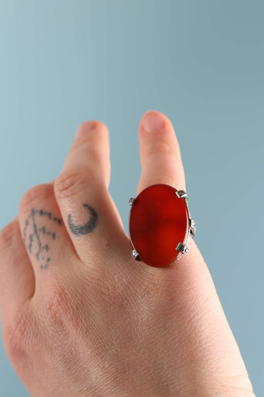 1920's Carnelian and Sterling Cocktail Ring