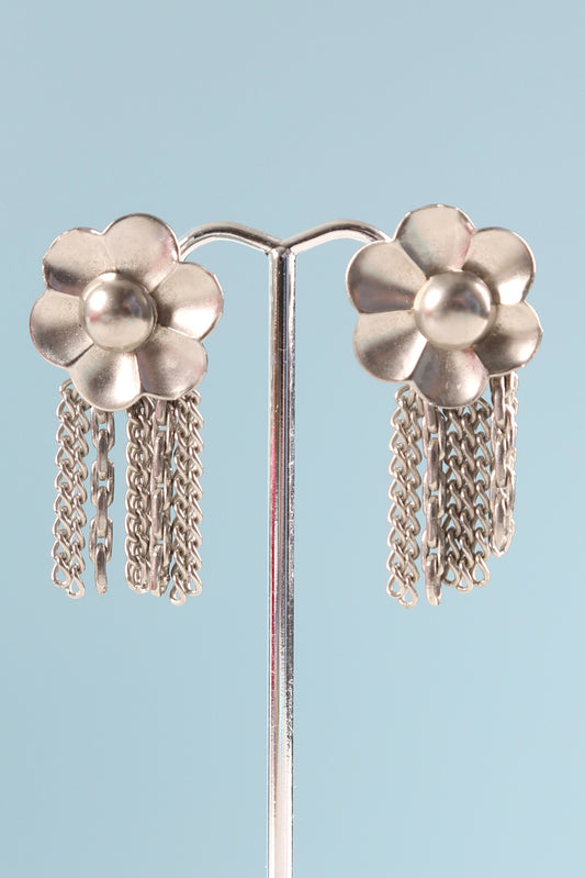 1960's Flower Power Chrome Earrings