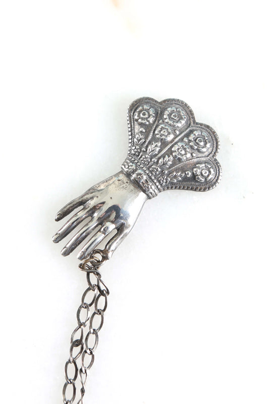 1930's Sterling Gauntlet and Bow Chain Brooch