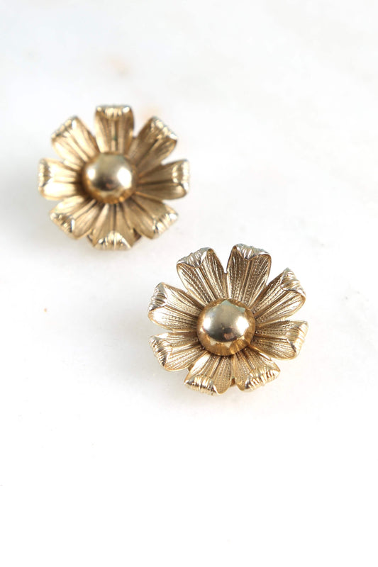 1950's Golden Floral Clip Earrings