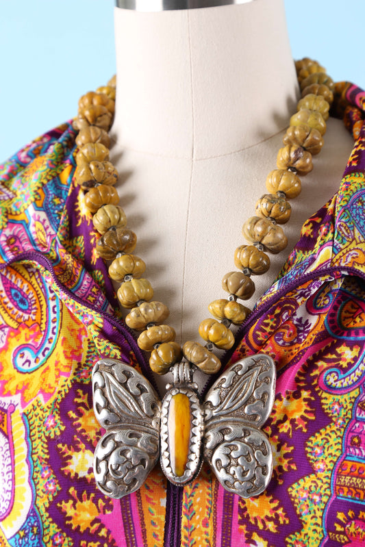 1970s Yellow Jasper Butterfly Necklace