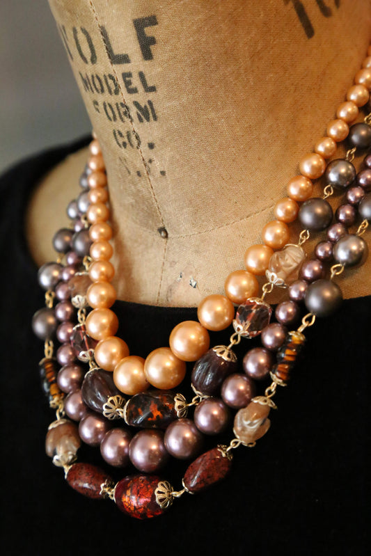 1960's Art Glass Sunset Multi-Strand Necklace