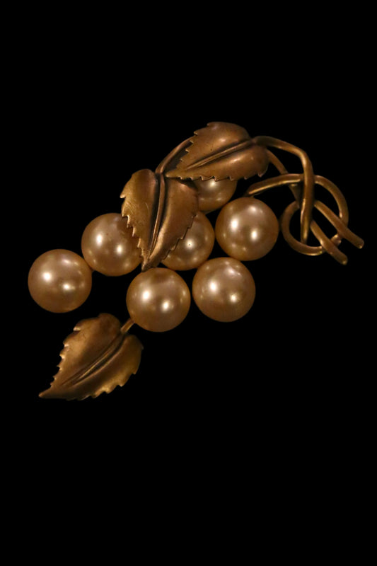 1940's Faux Pearl Golden Leaf Brooch