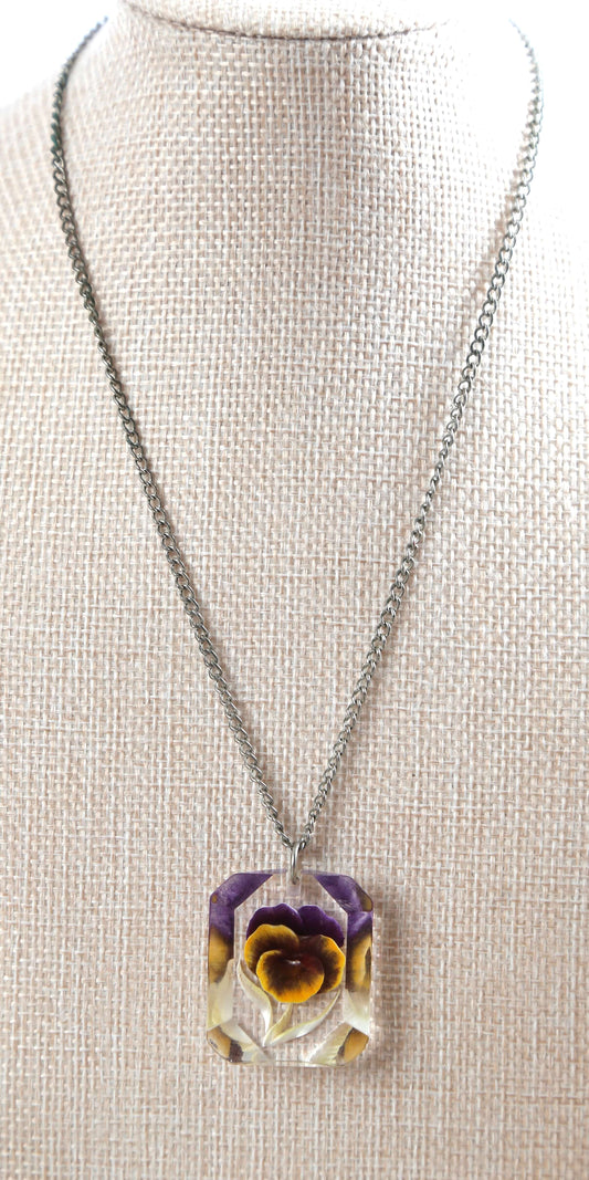 1950's Carved Lucite Pansy Necklace
