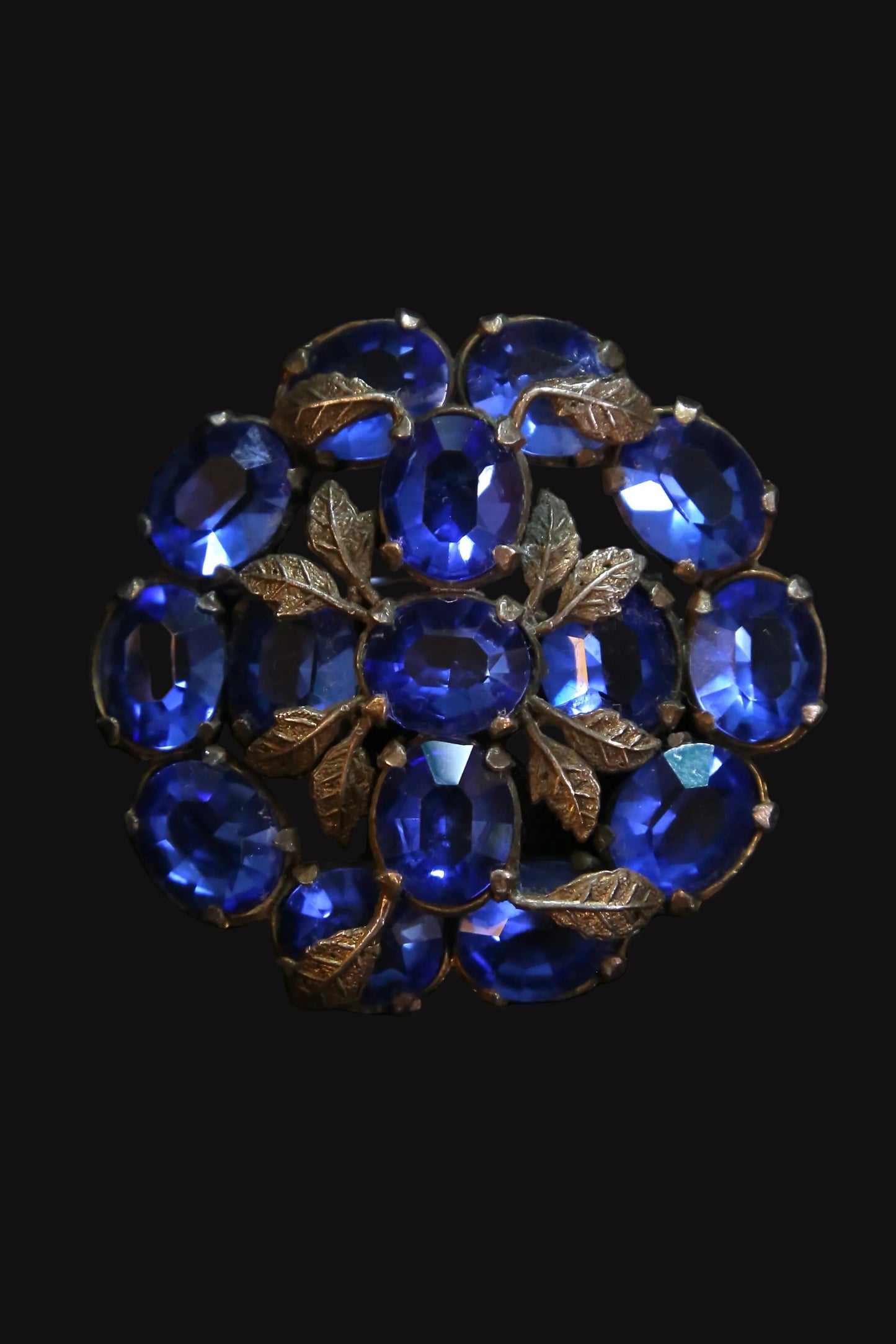 1930s Pot Metal Faceted Blue Glass Brooch