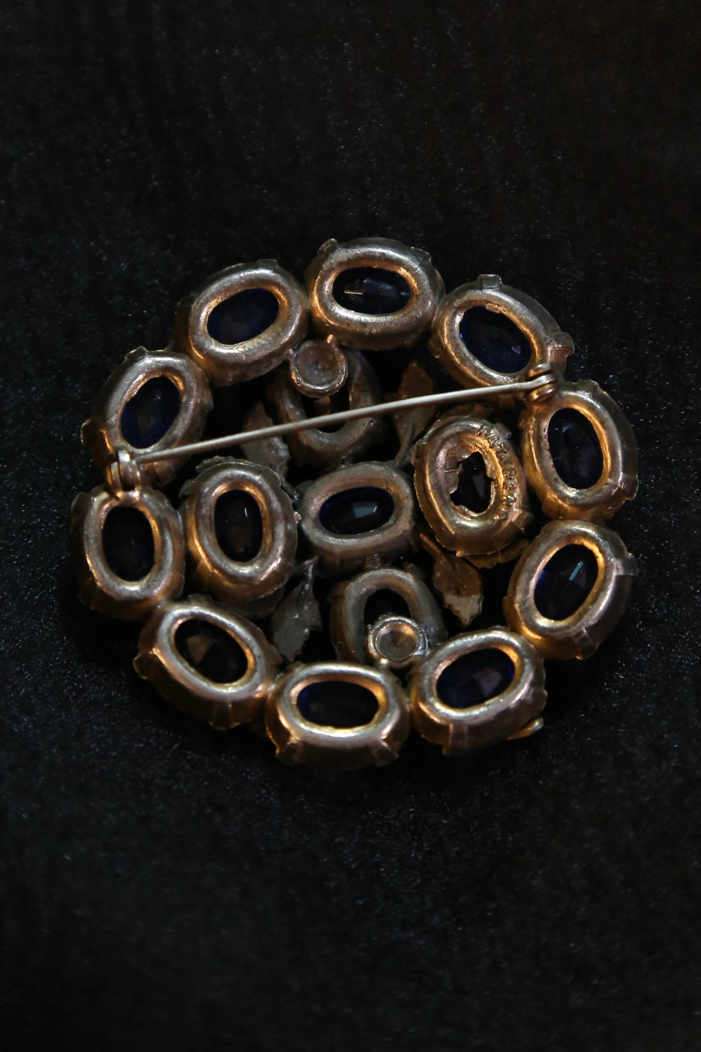 1930s Pot Metal Faceted Blue Glass Brooch