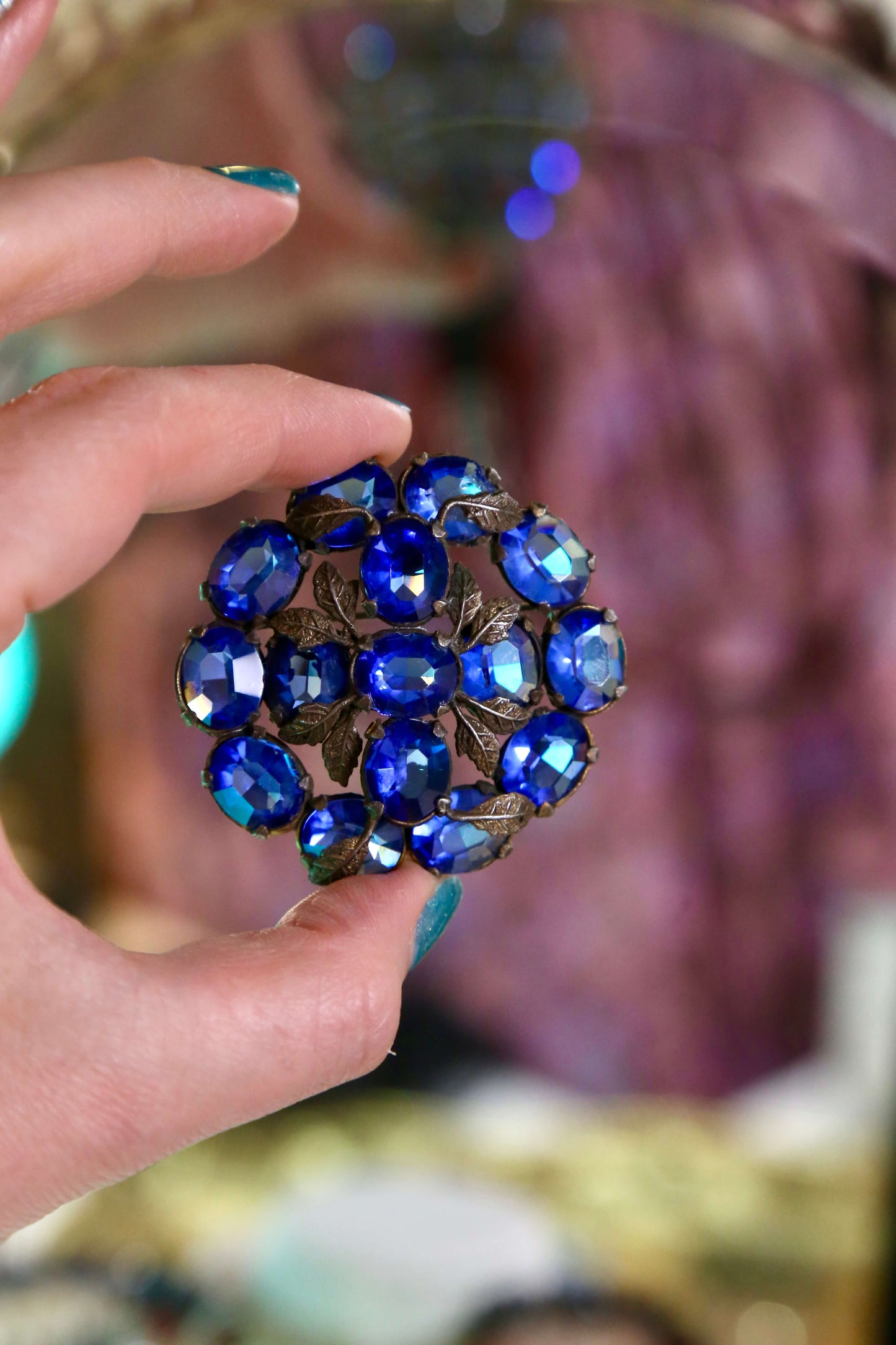 1930s Pot Metal Faceted Blue Glass Brooch