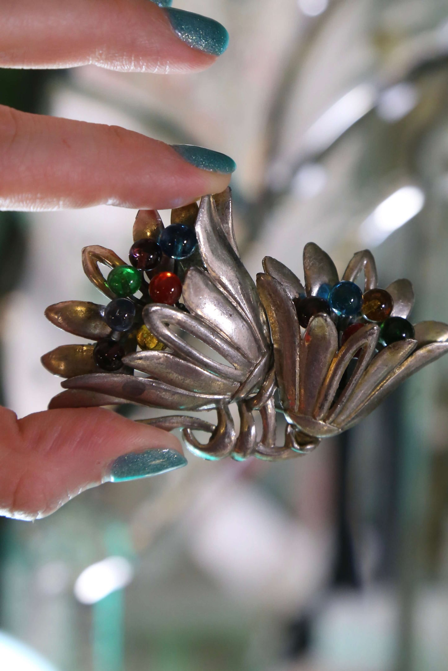 1930s Tutti Frutti Pot Metal Glass Brooch