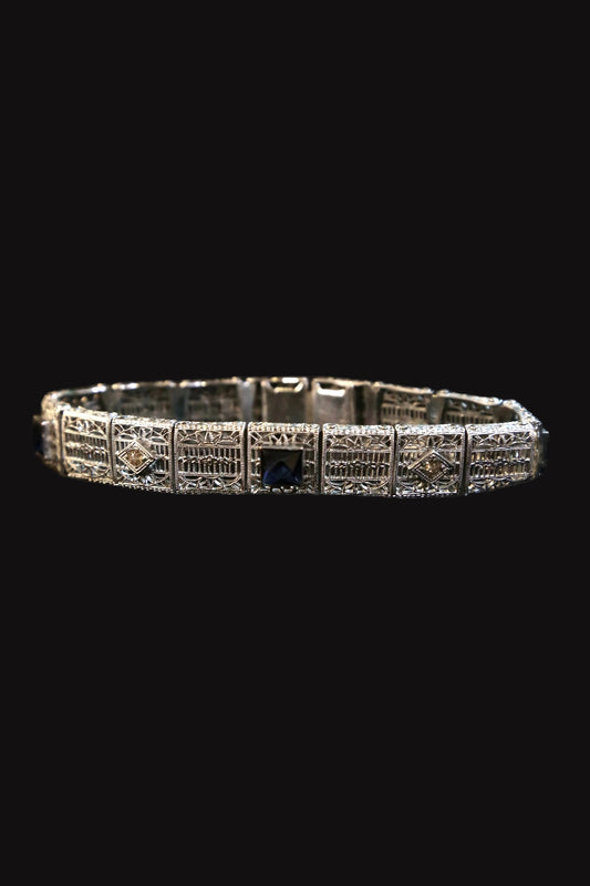 1930s Rhodium Plate Link Bracelet