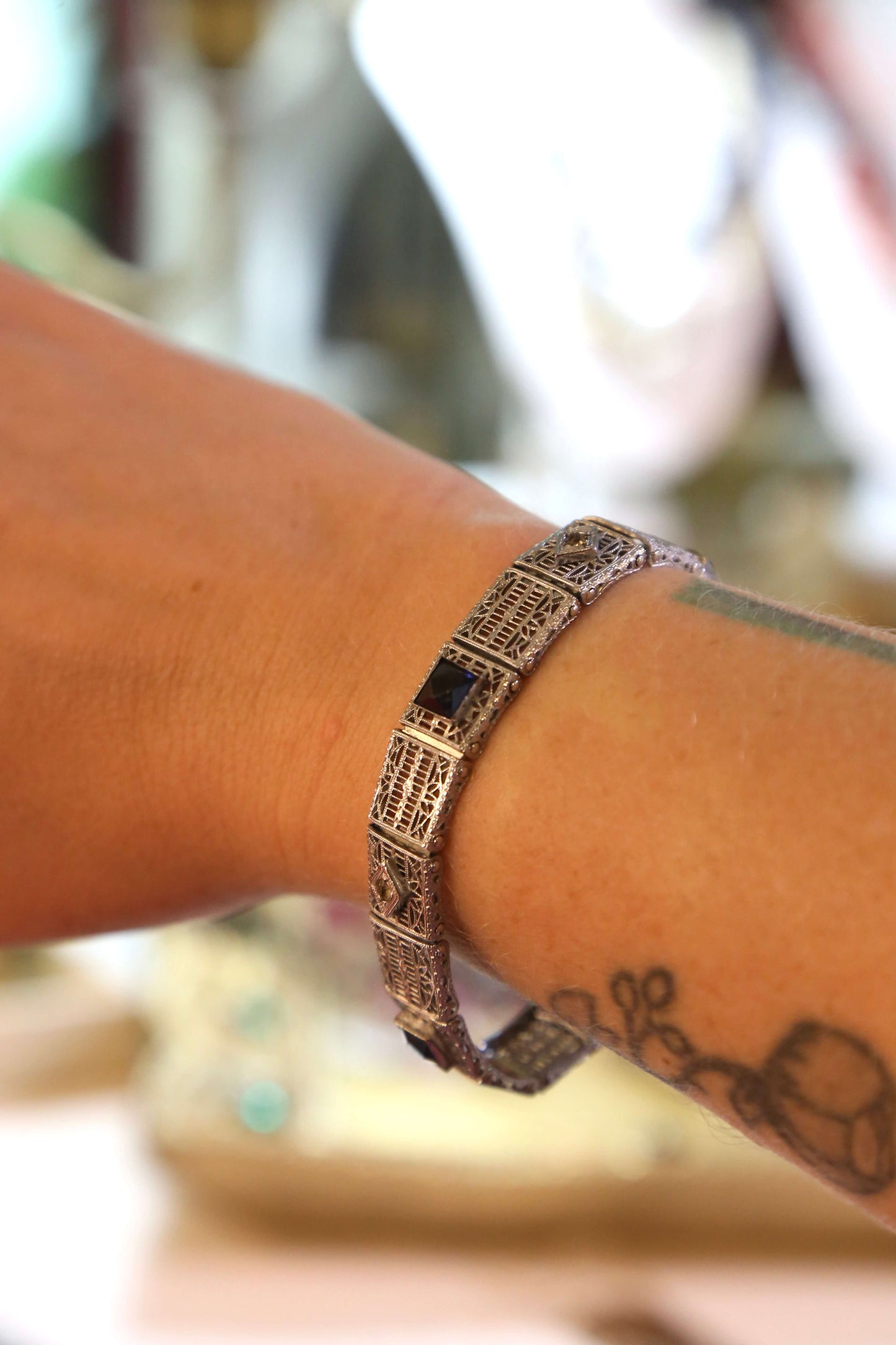 1930s Rhodium Plate Link Bracelet