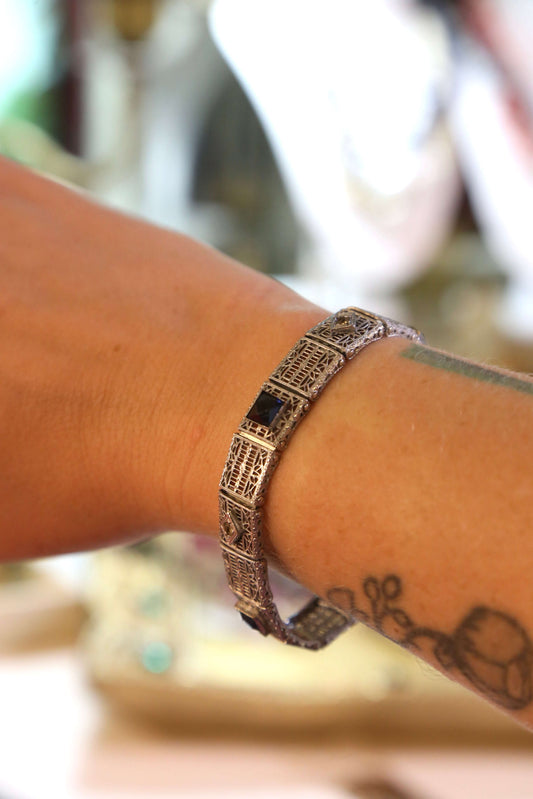 1930s Rhodium Plate Link Bracelet
