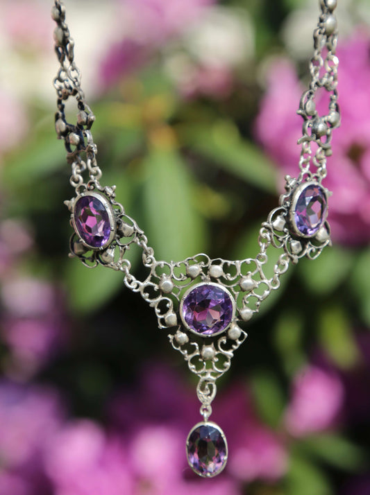 1890's Victorian Sterling & Amethyst Necklace