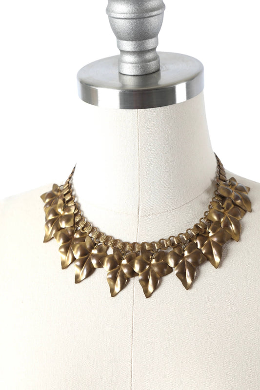 1930's Brass Leaf Necklace