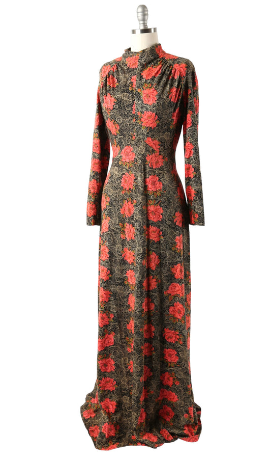 1970's Floral Lace Print Maxi Dress