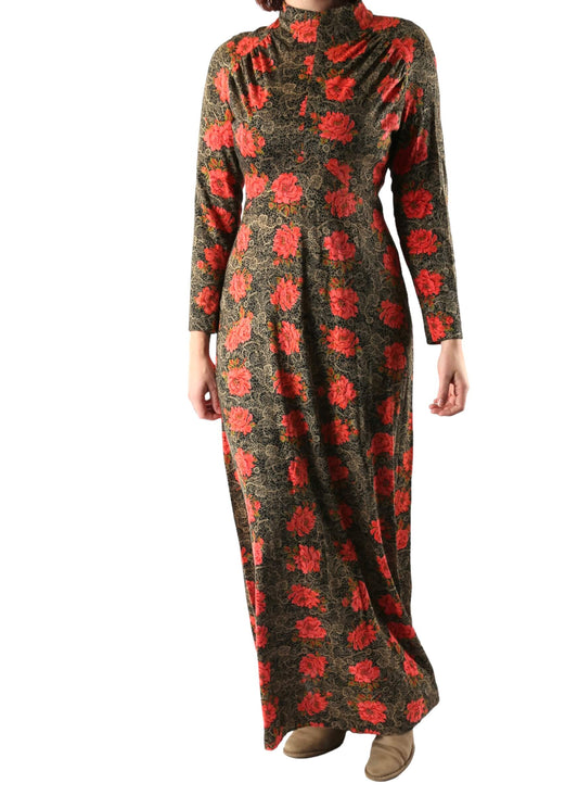 1970's Floral Lace Print Maxi Dress