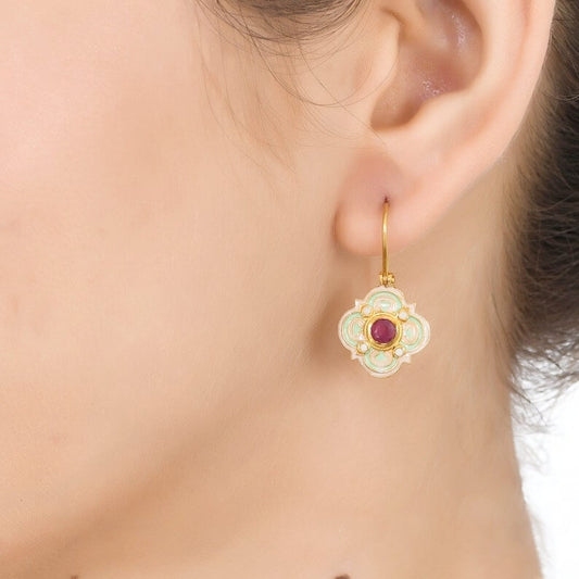 Sophia Ruby & Pearl Enamel Earrings
