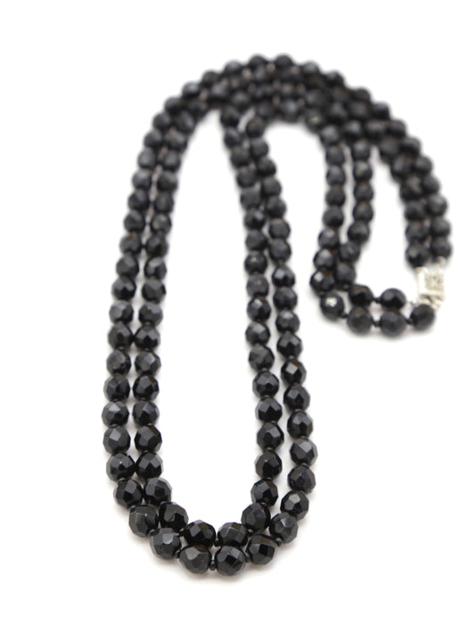 1940's Black Crystal and Sterling Necklace