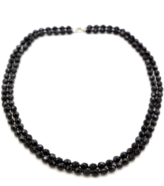 1940's Black Crystal and Sterling Necklace