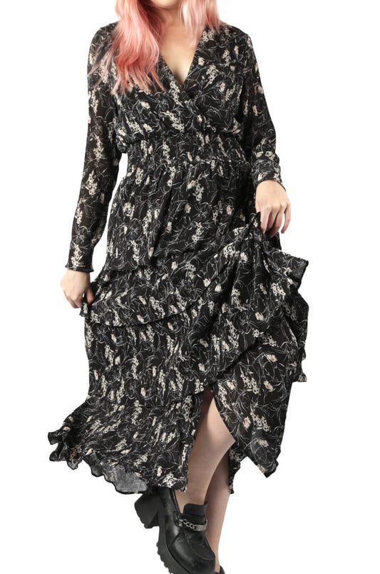 Tiered Dark Floral Dress