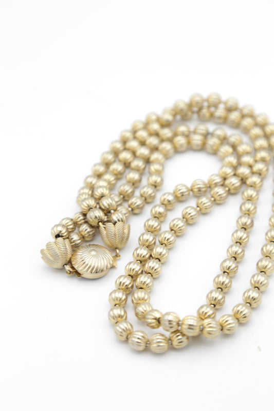 1960s Golden Metal Bead Necklace